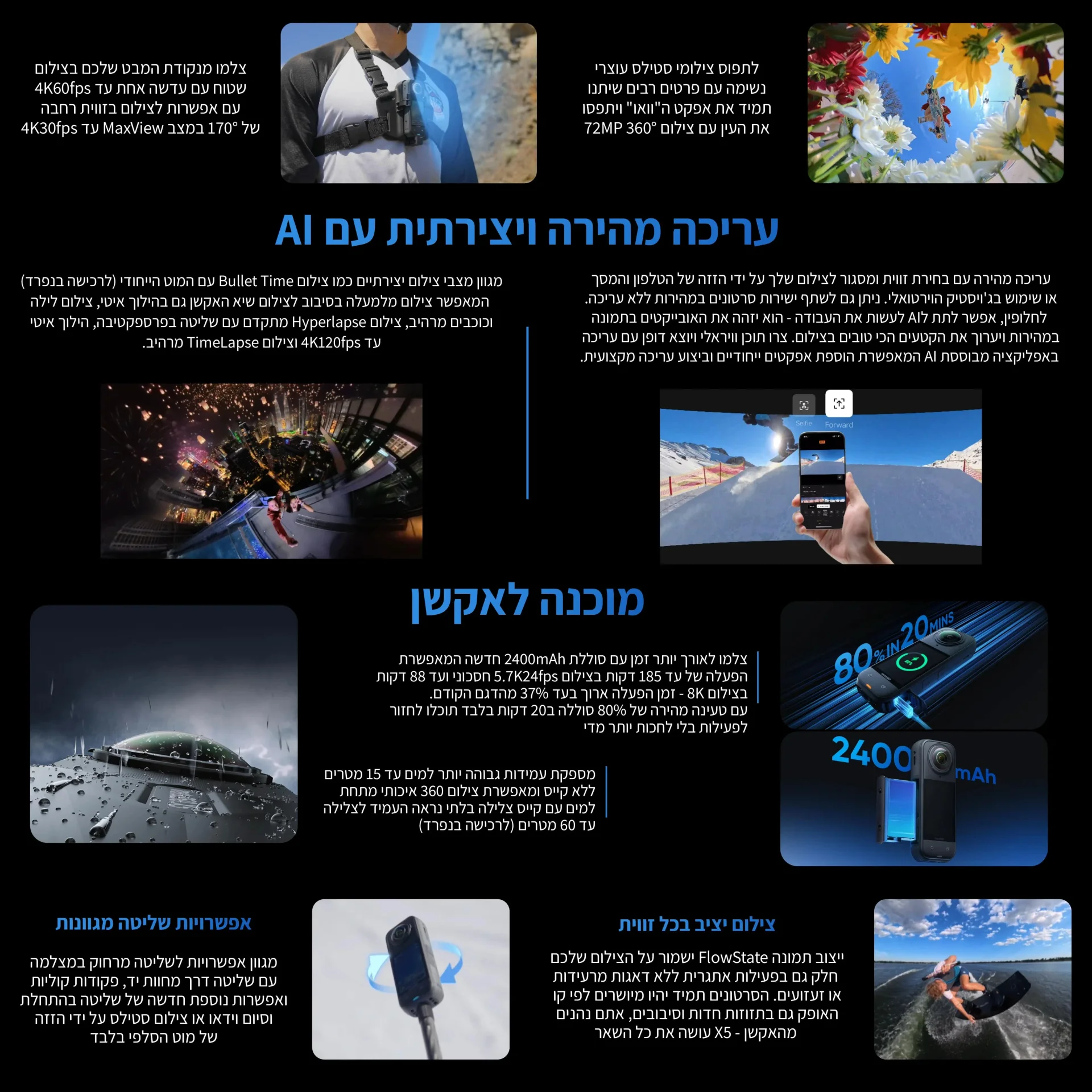 מצלמה וקיט אביזרים Insta360 X5 Starter Bundle
