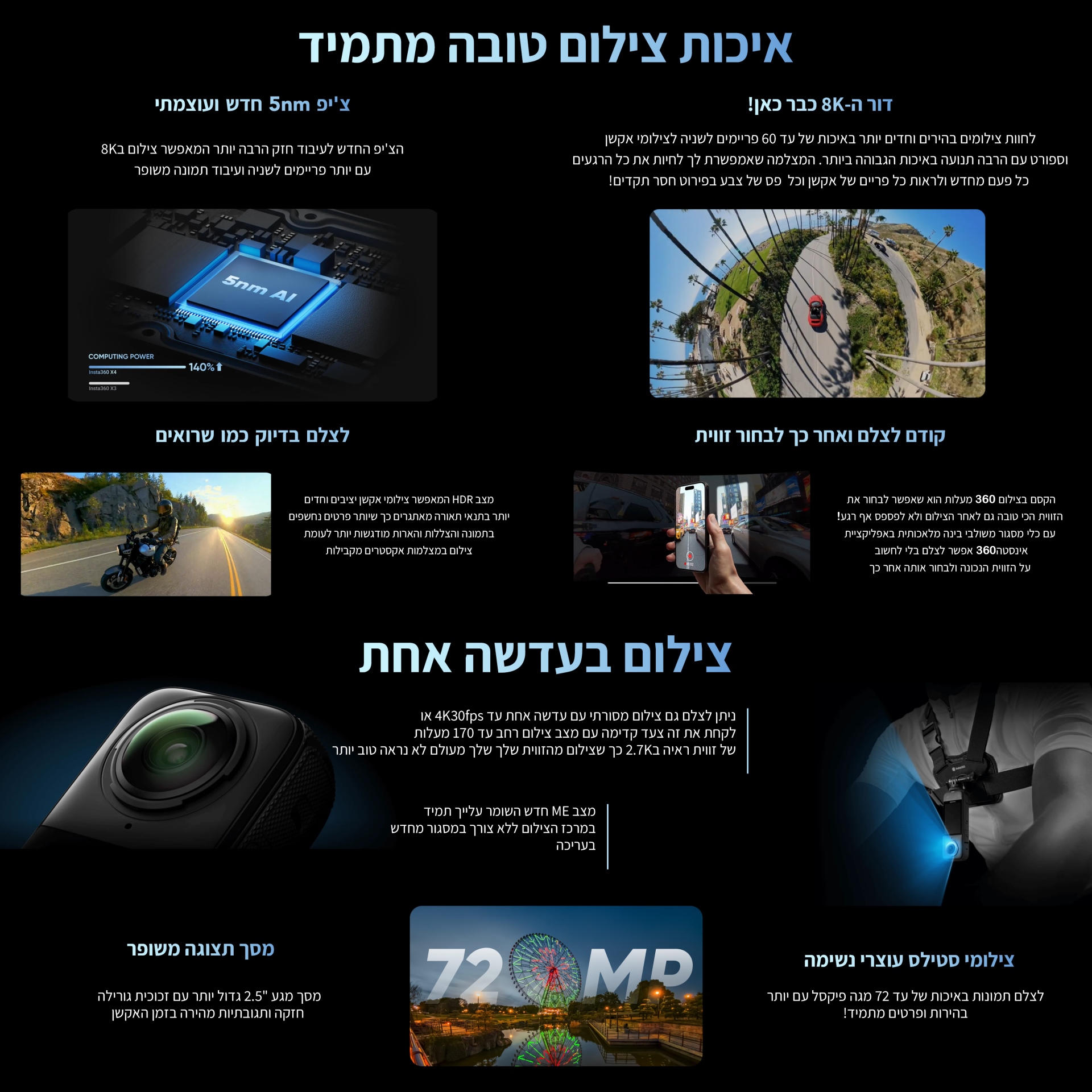 מצלמה עם קיט אביזרים Insta360 X4 Adventure kit